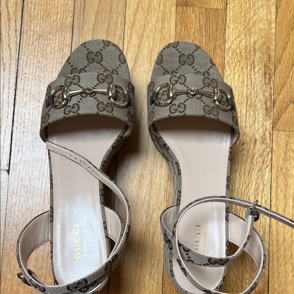 Gucci Women's Horsebit Brown Platform Sandals